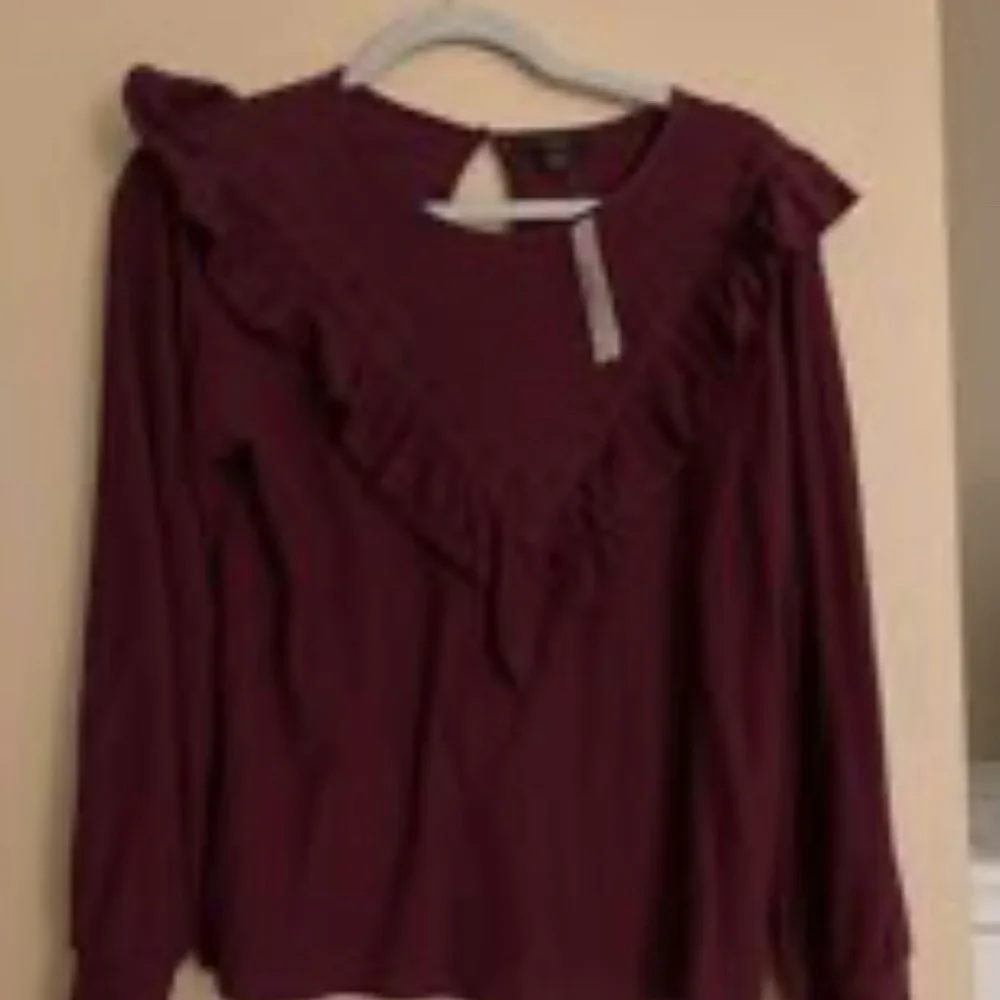 J. Crew Ruffle-trim honeycomb-knit cotton top in Vintage Burgundy - Picture 2 of 2